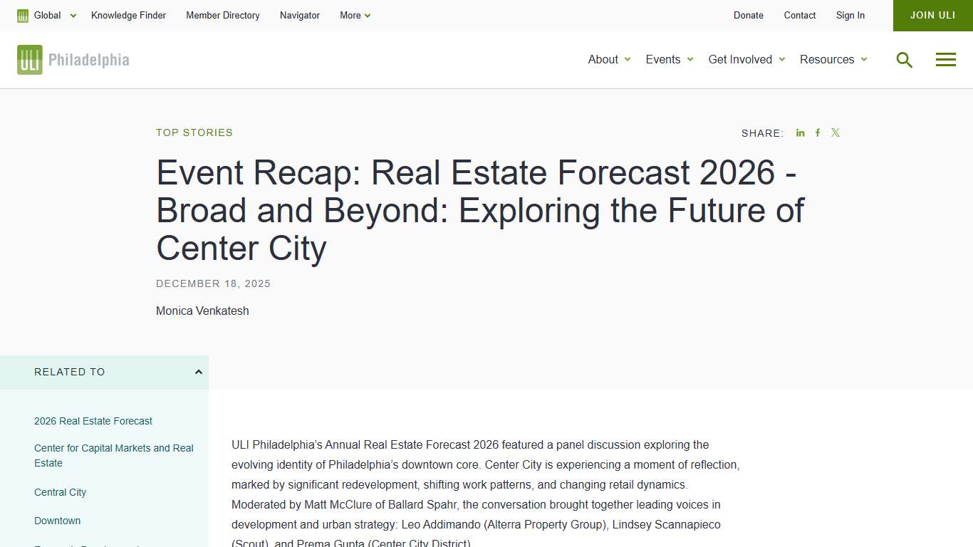 Event Recap: Real Estate Forecast 2026 – Broad and Beyond: Exploring the Future of Center City | ULI Philadelphia