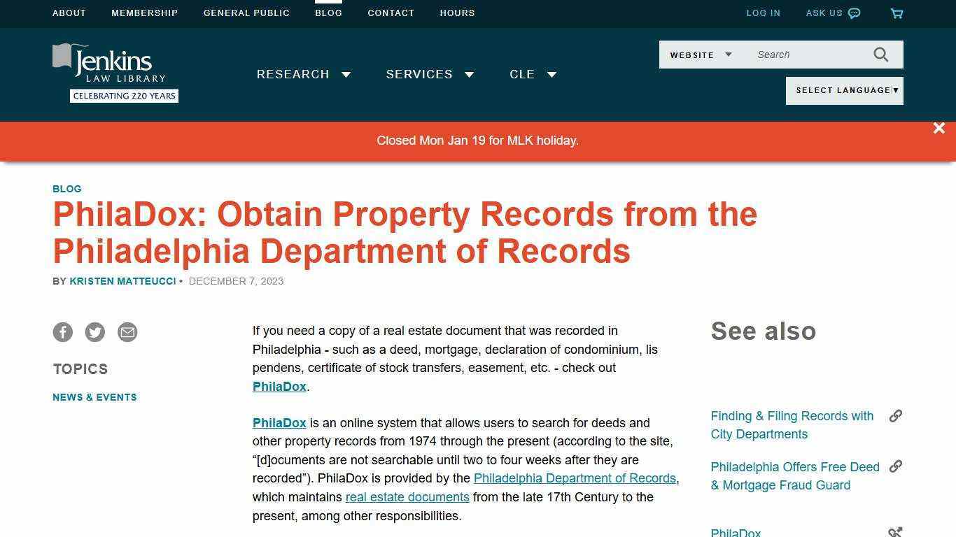 PhilaDox: Obtain Property Records from the Philadelphia Department of Records | Jenkins Law Library